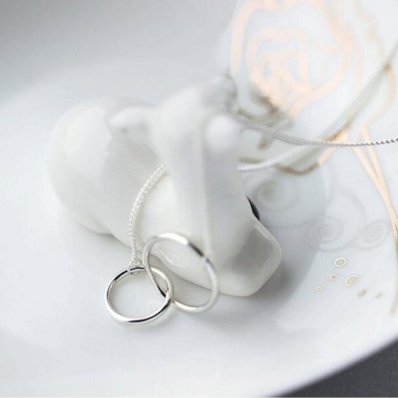 NEW 925 Sterling Silver Double Circle Necklace - Picture 4 of 8